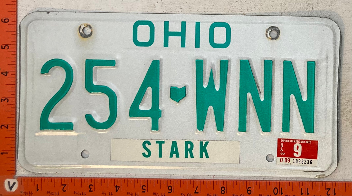 1990 Ohio #254-WNN Passenger License Plate