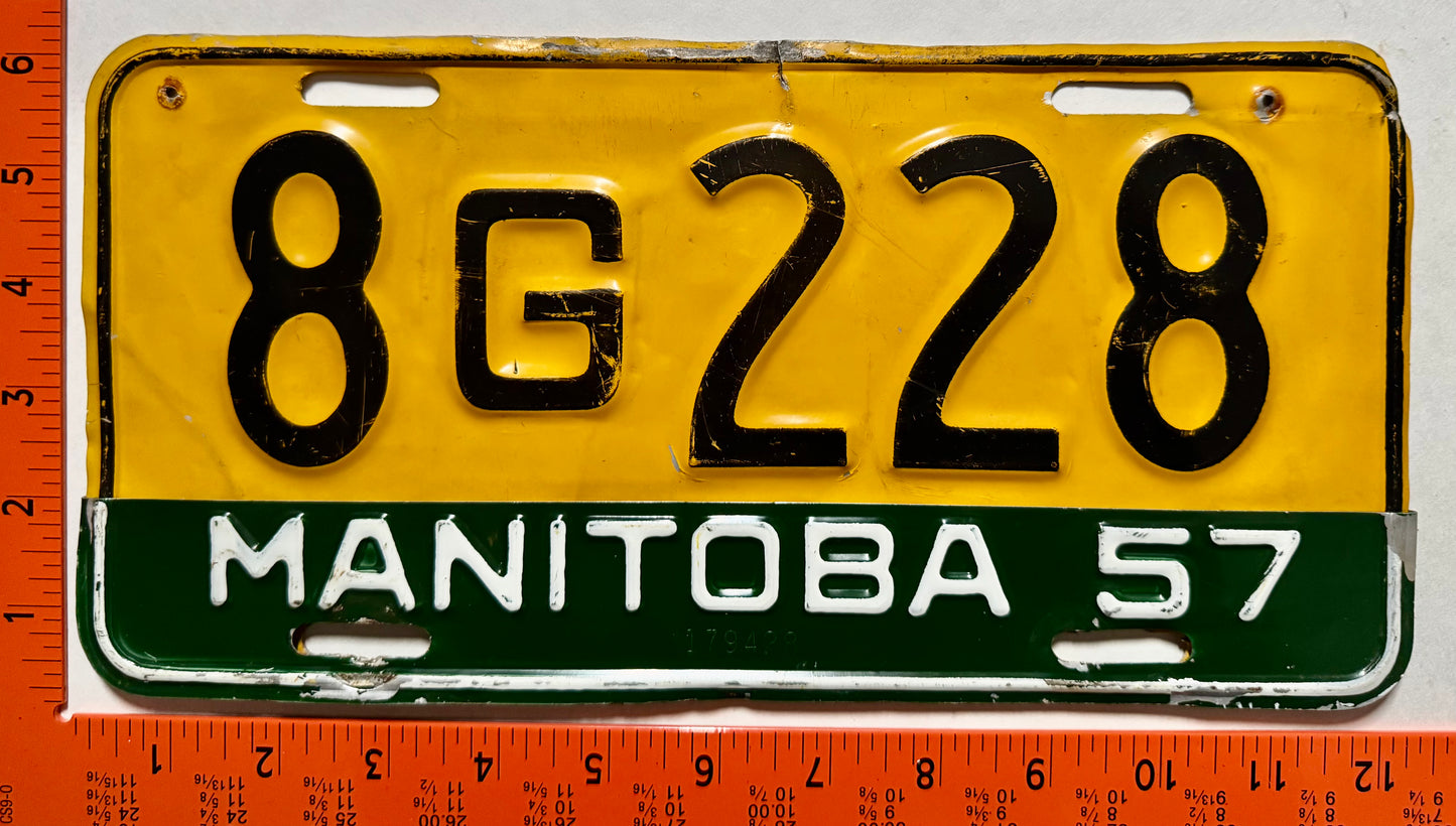 1957 Manitoba #8G228 Passenger License Plate