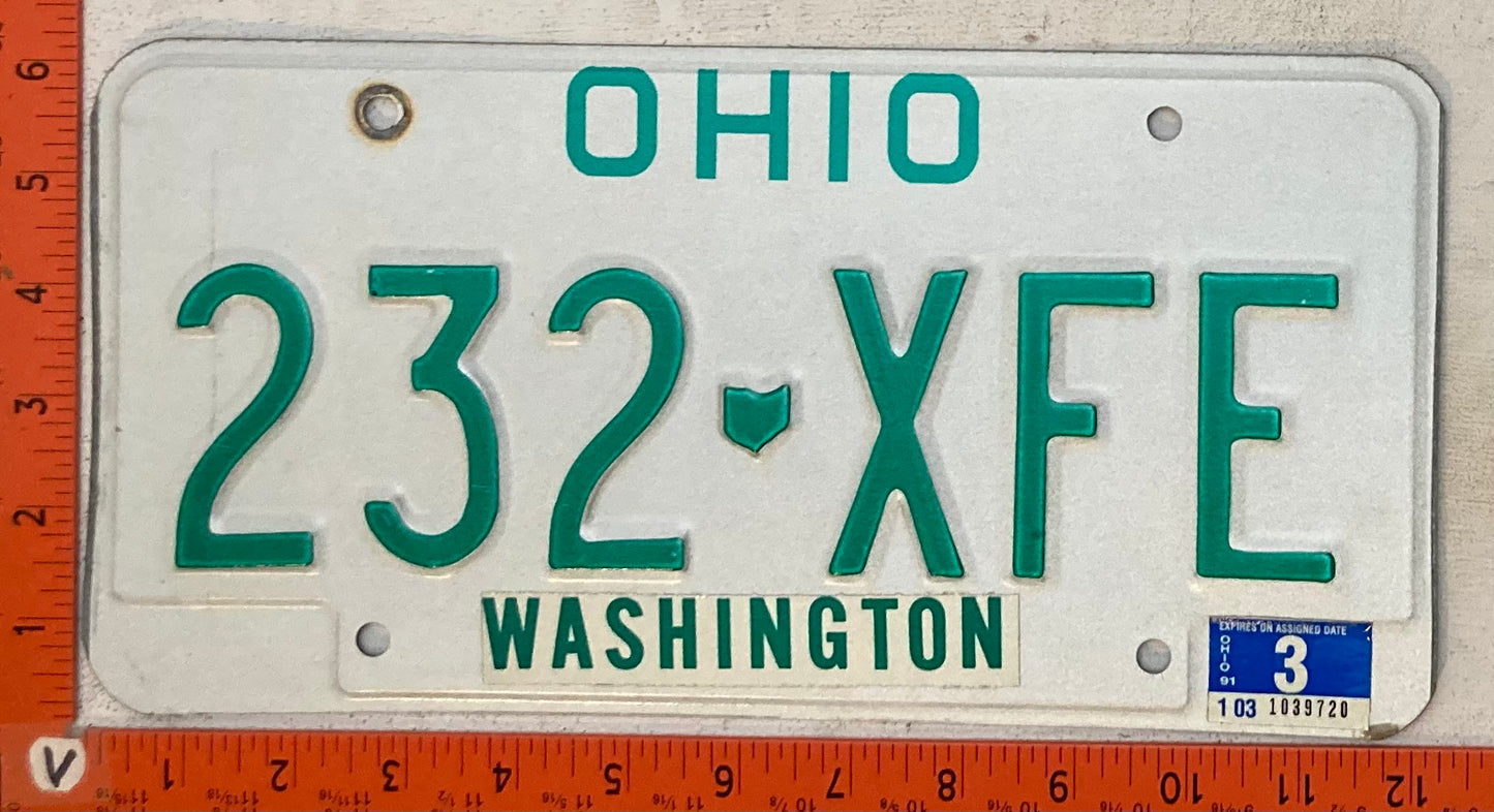 1991 Ohio #232-XFE Passenger License Plate
