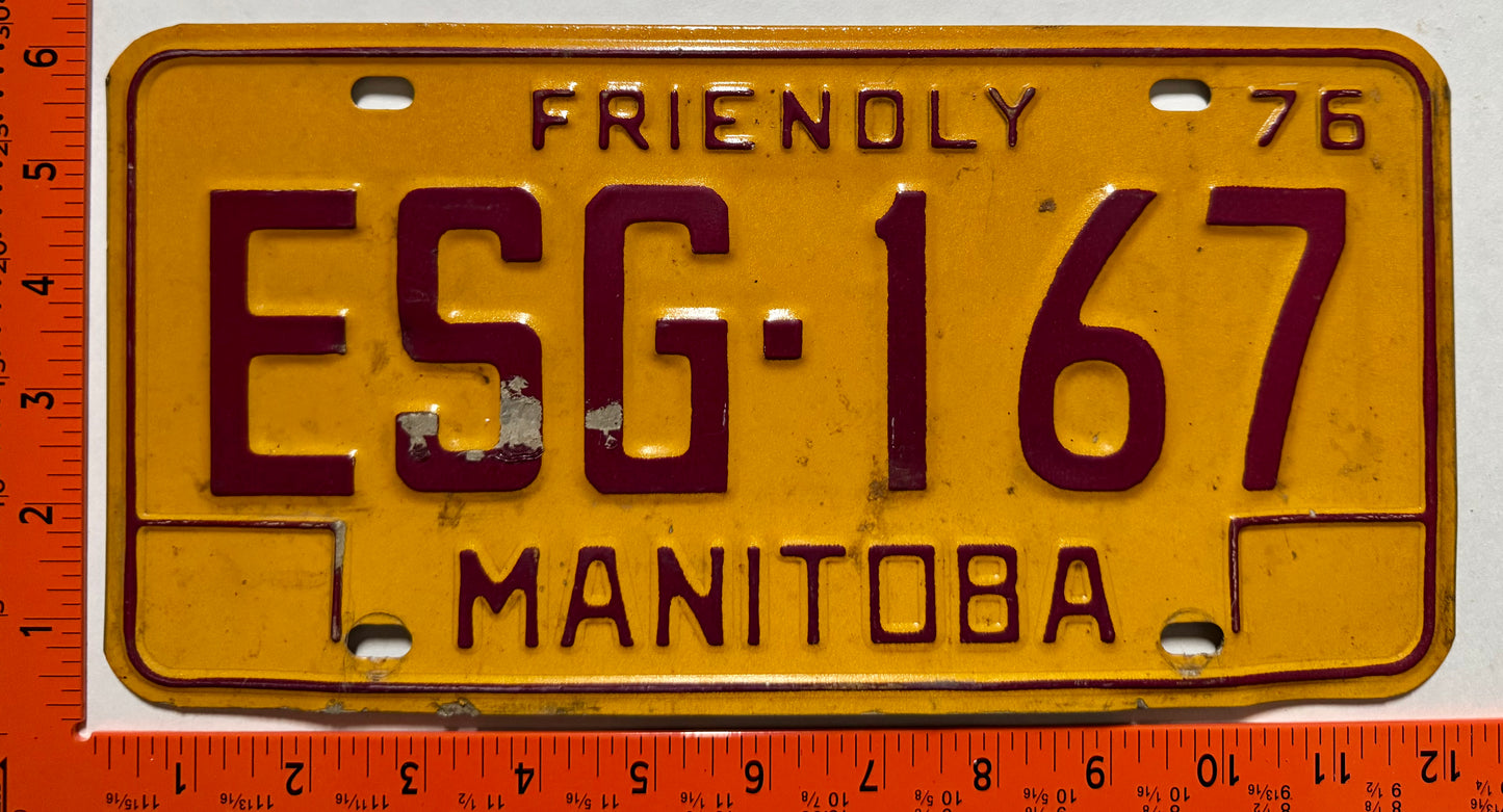 1976 Manitoba #ESG-167 Passenger License Plate