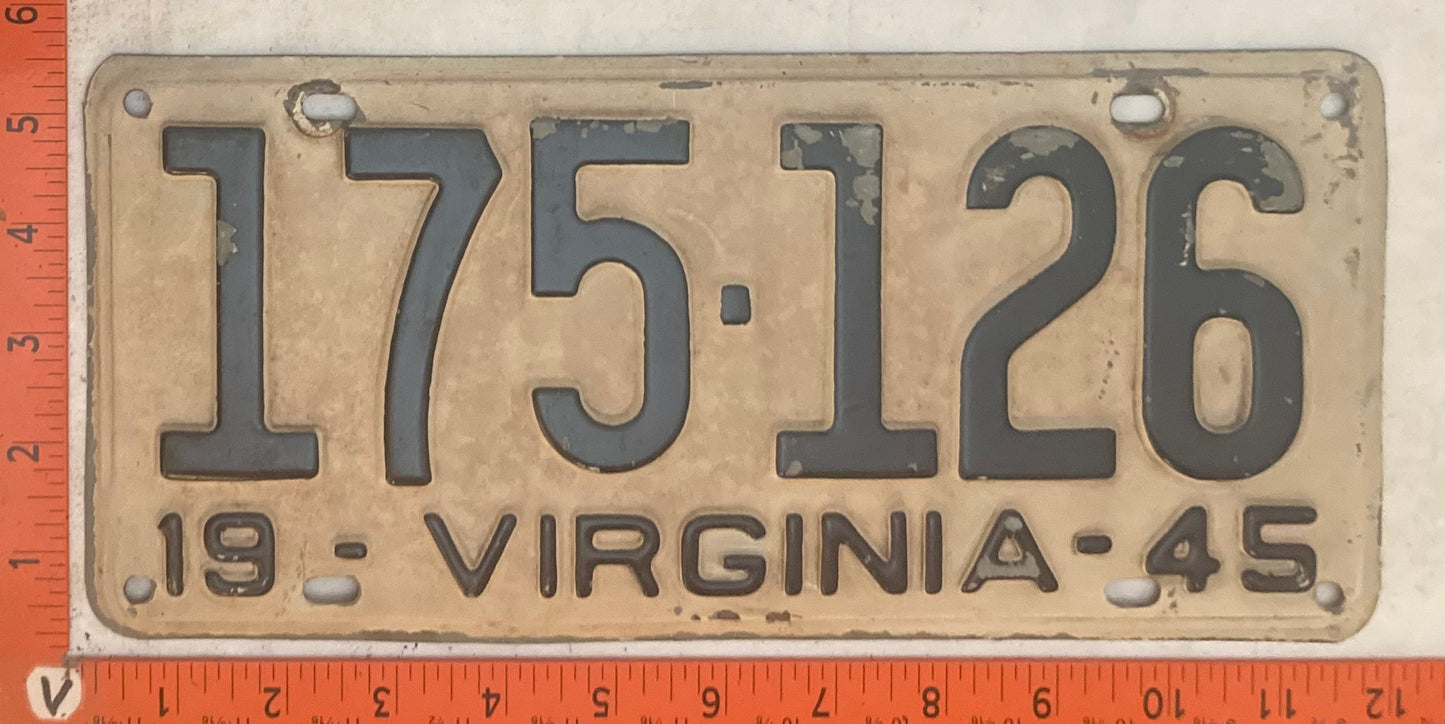 1945 Virginia #175-126 Passenger License Plate