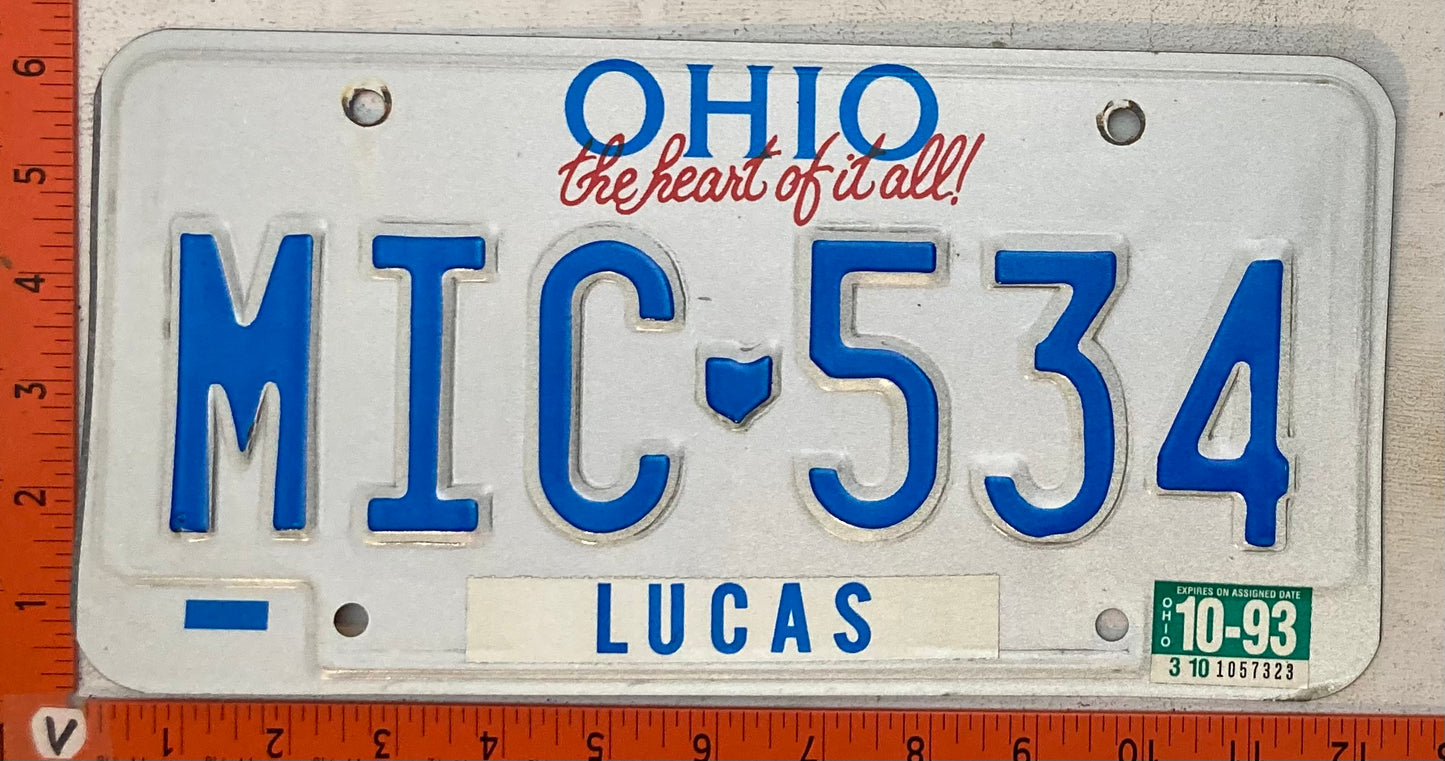 1993 Ohio #MIC-534 Passenger License Plate