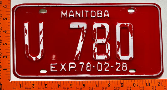 1978 Manitoba #U 780 Rental Car License Plate