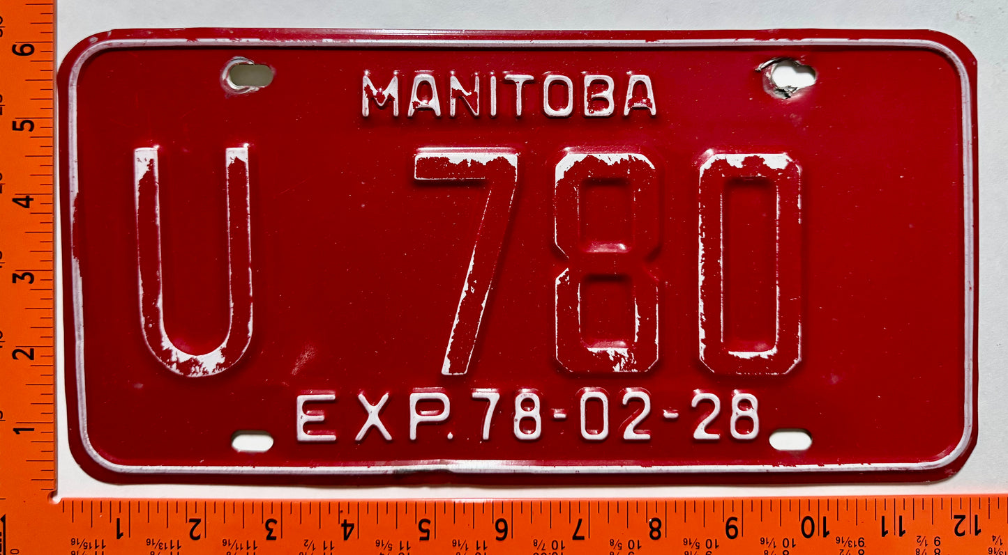 1978 Manitoba #U 780 Rental Car License Plate