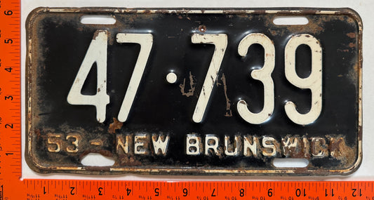 1953 New Brunswick #47-739 Passenger License Plate