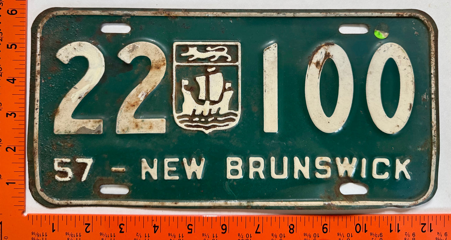 1957 New Brunswick #22 100 Passenger License Plate