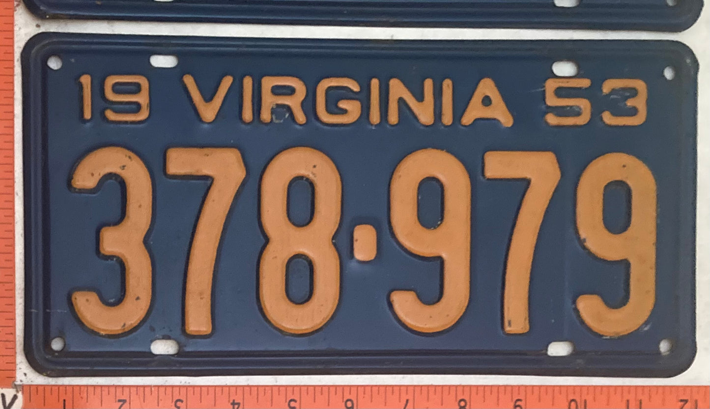 1953 Virginia #378-979 Passenger License Plate (Pair)