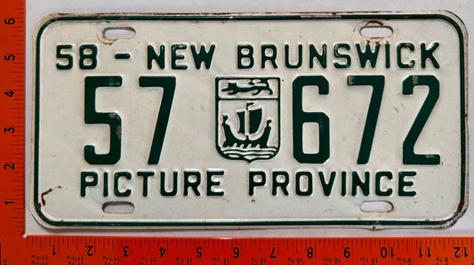 1958 New Brunswick #57 672 Passenger License Plate