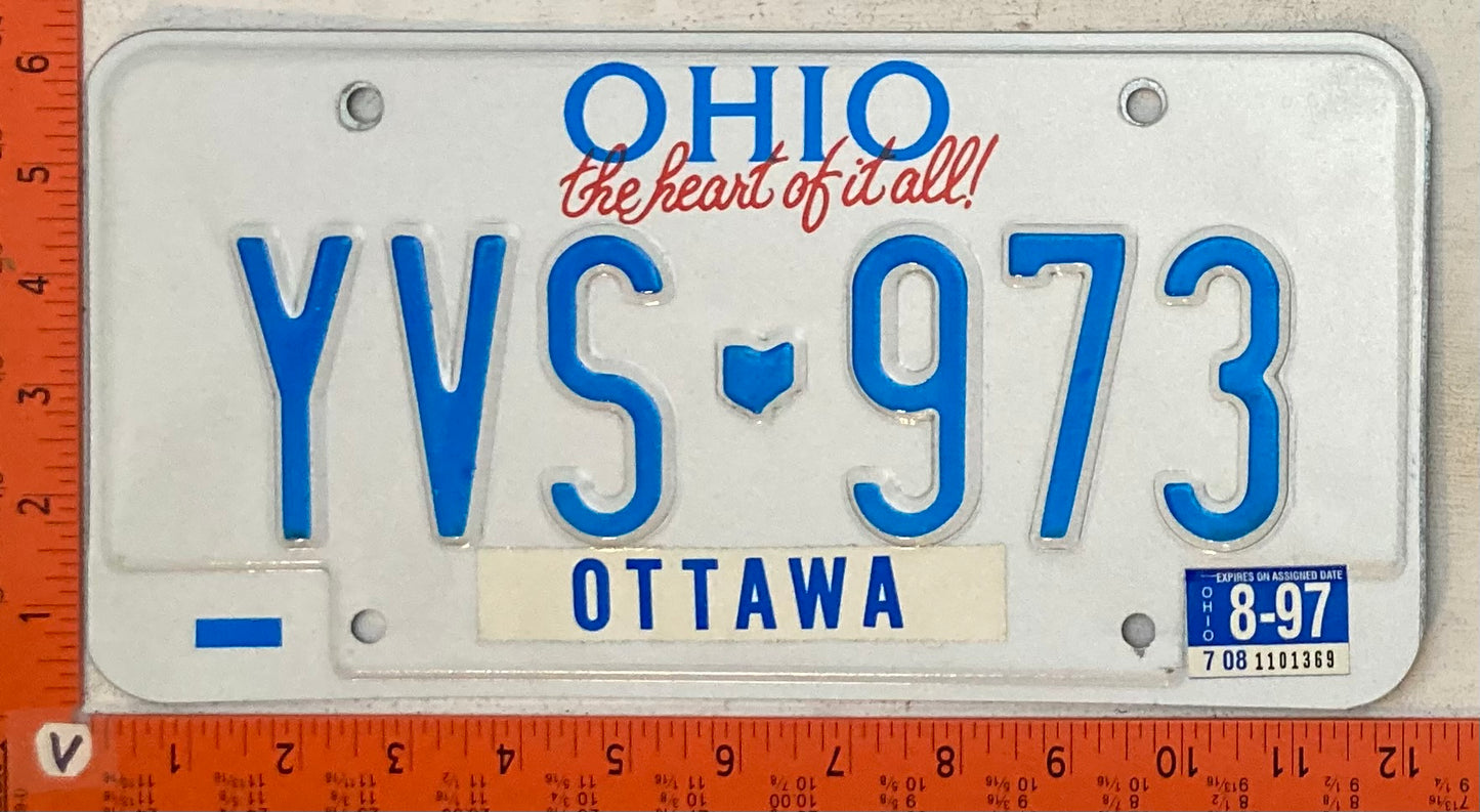 1997 Ohio #YVS-973 Passenger License Plate
