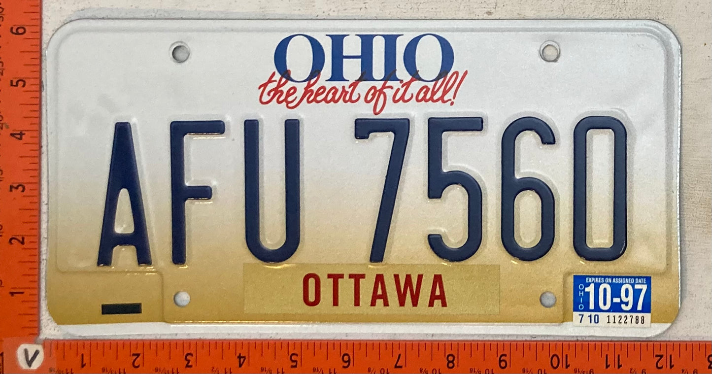1997 Ohio #AFU 7560 Passenger License Plate