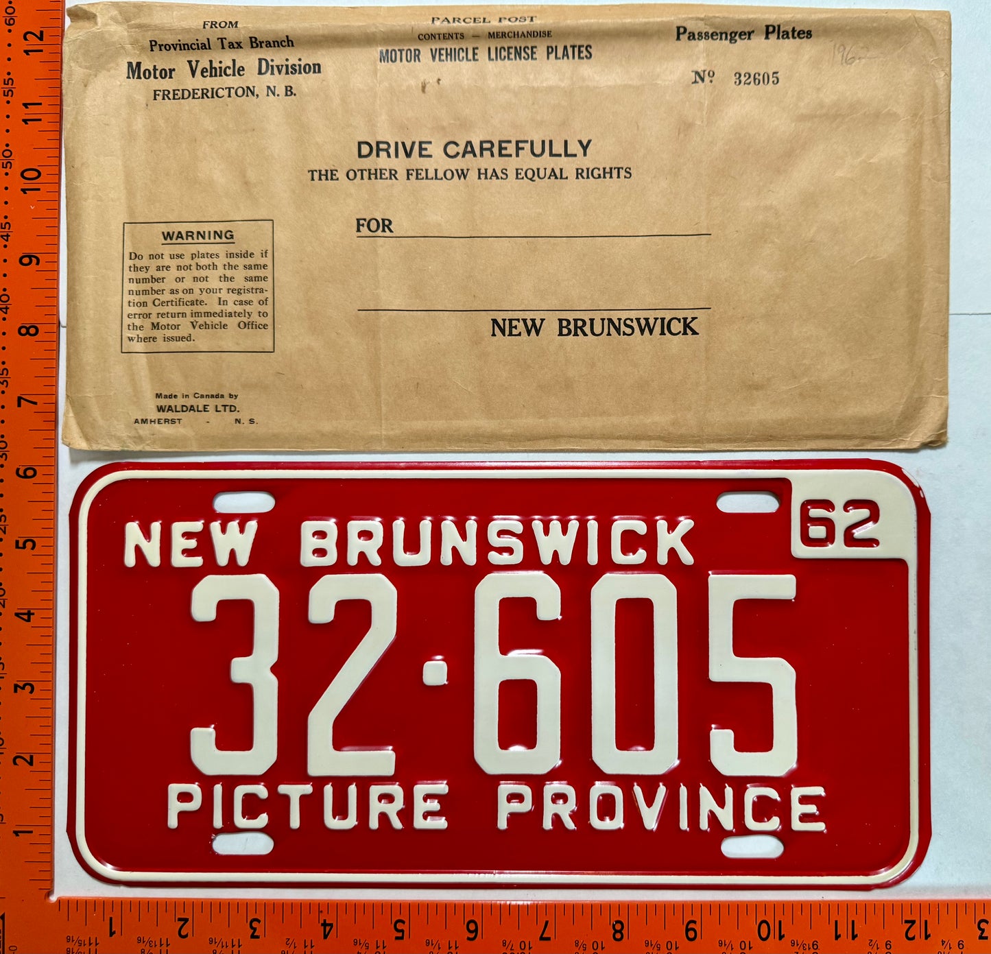 1962 New Brunswick #32-605 Passenger License Plate