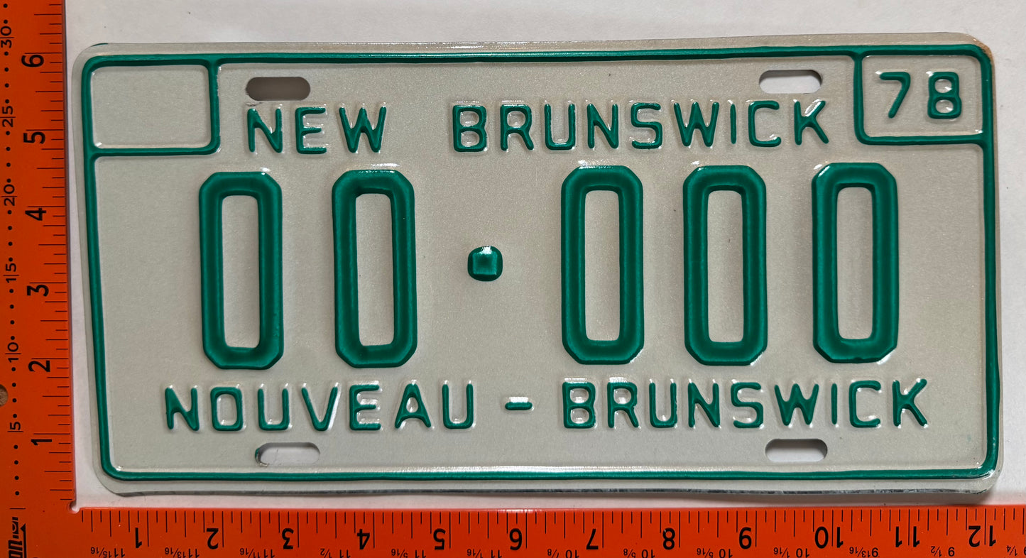 1978 New Brunswick #00-000 Passenger Sample License Plate