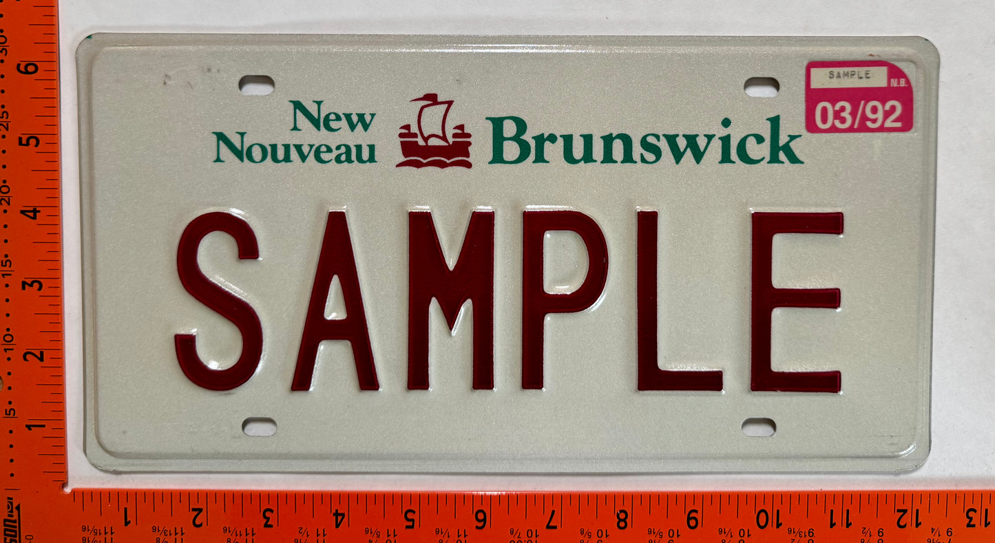 1992 New Brunswick #SAMPLE Passenger Sample License Plate