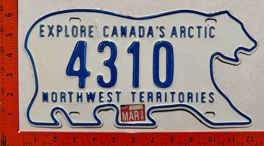 1988 Northwest Territories #4310 Passenger License Plate