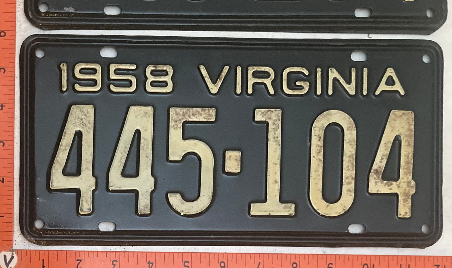 1958 Virginia #445-104 Passenger License Plate (Pair)