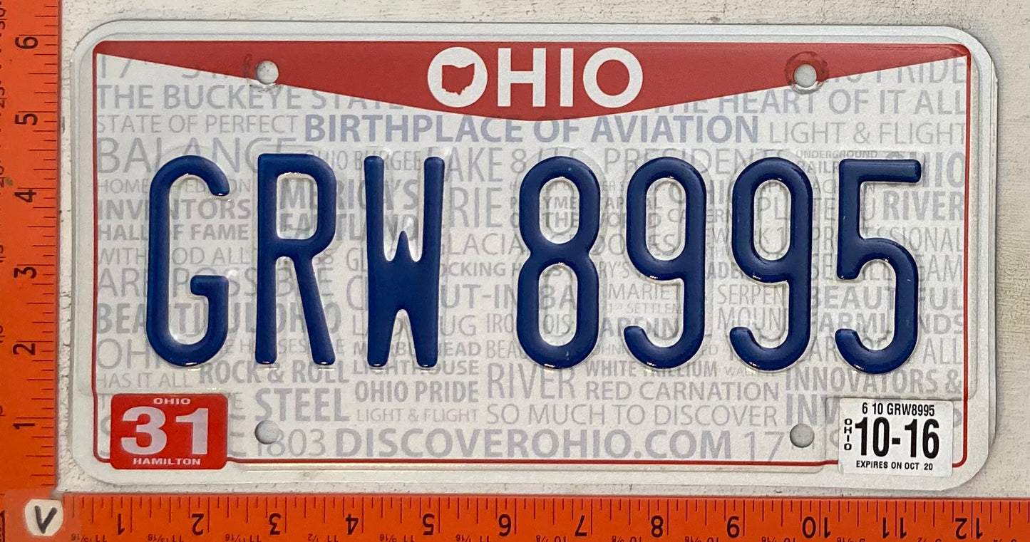 2016 Ohio #GRW 8995 Passenger License Plate