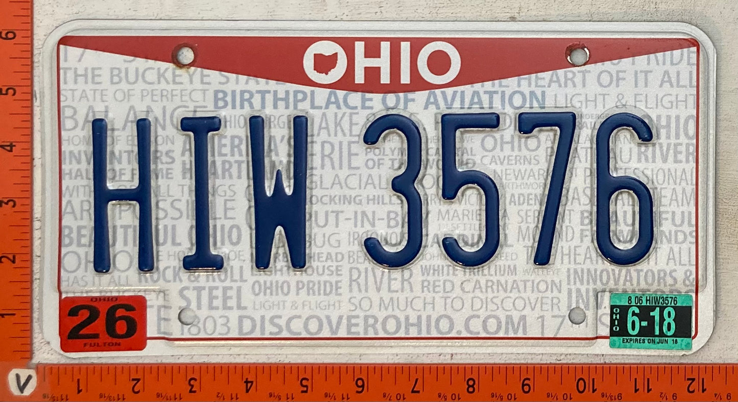 2018 Ohio #HIW 3576 Passenger License Plate