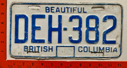 1970 base British Columbia #DEH-382 Passenger License Plate