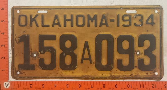 1934 Oklahoma #158A 093 Passenger License Plate