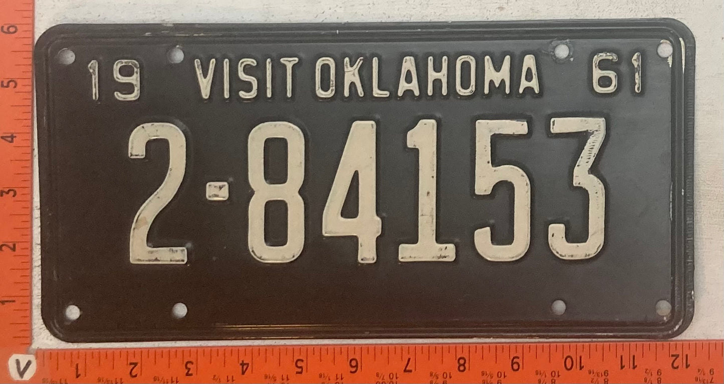 1961 Oklahoma #2-84153 Passenger License Plate