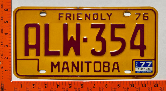 1977 Manitoba #ALW-354 Passenger License Plate
