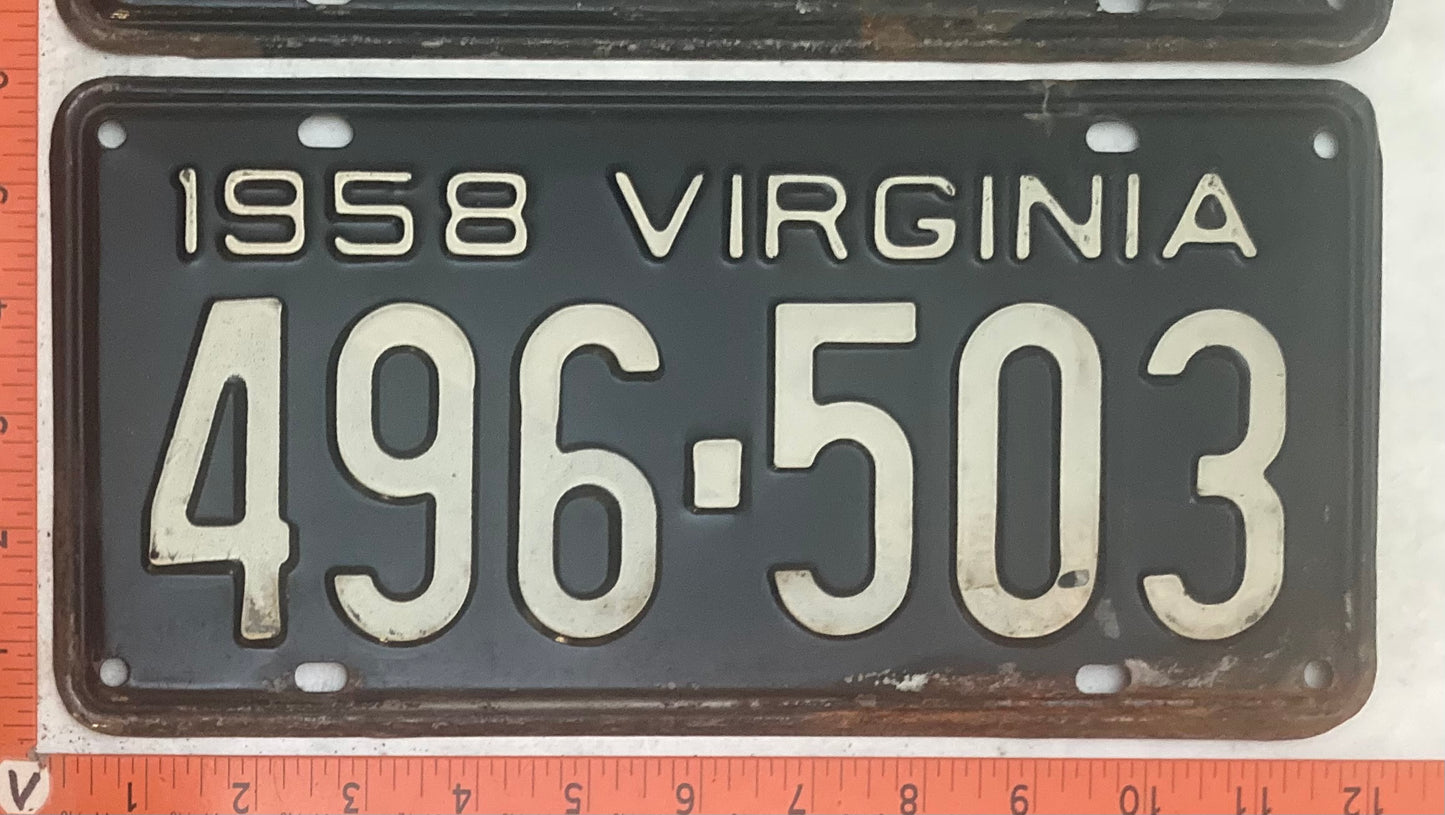1958 Virginia #496-503 Passenger License Plate (Pair)