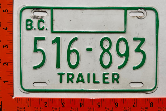 1979 base British Columbia #516-893 Utility Trailer License Plate