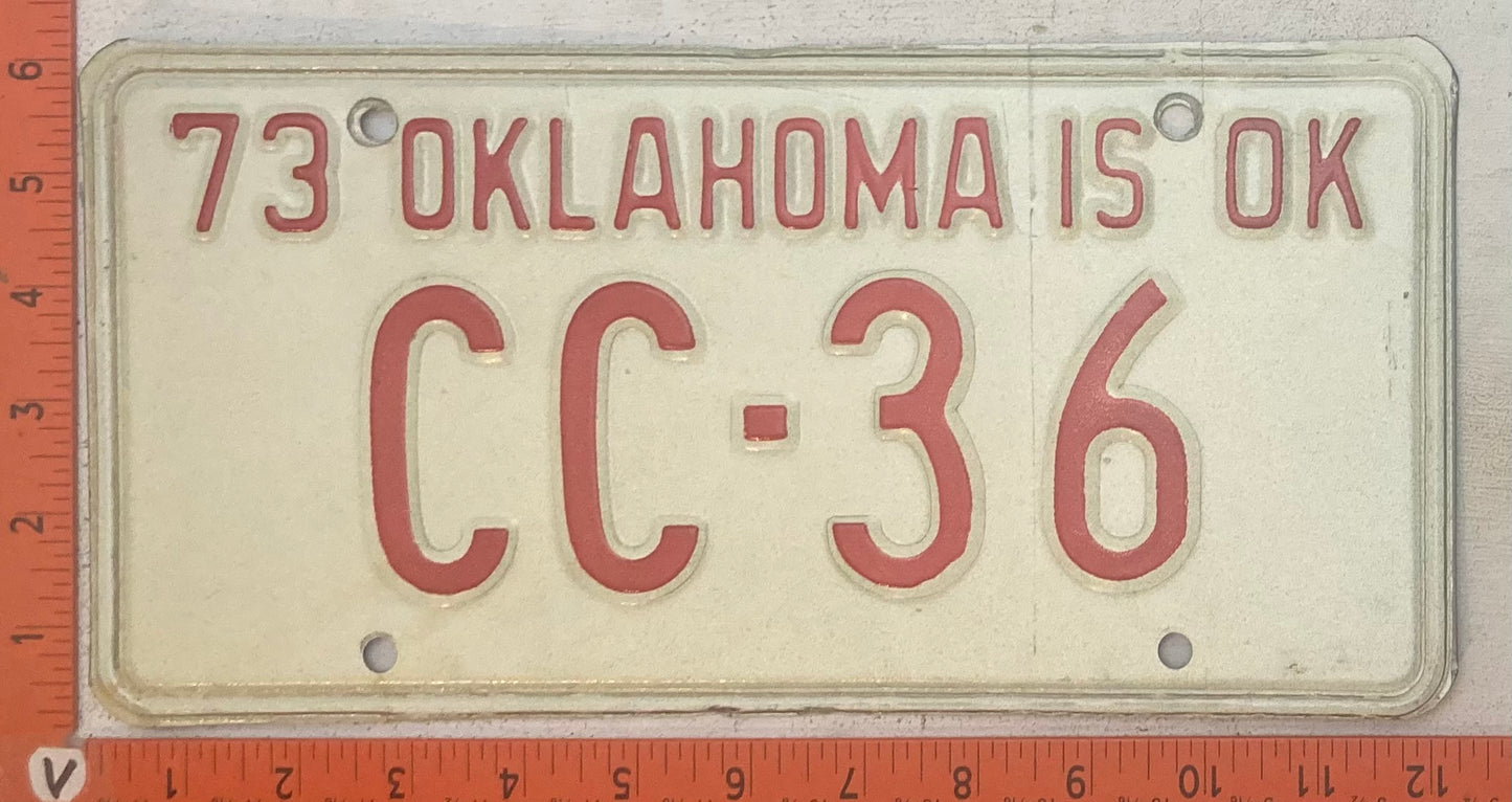 1973 Oklahoma #CC-36 Passenger License Plate
