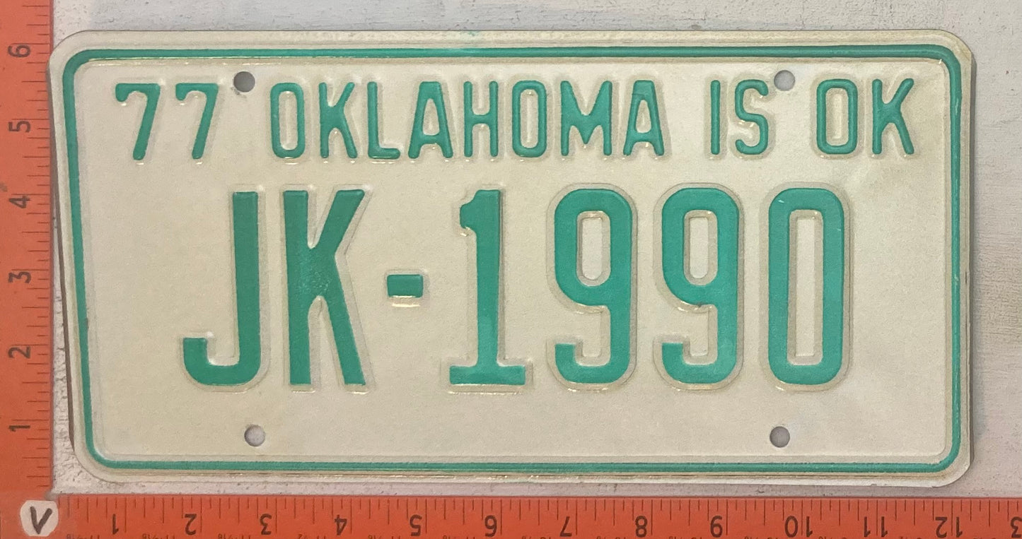 1977 Oklahoma #JK-1990 Passenger License Plate