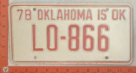 1978 Oklahoma #L0-866 Passenger License Plate