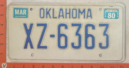 1980 Oklahoma #XZ-6363 Passenger License Plate