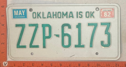 1982 Oklahoma #ZZP-6173 Passenger License Plate