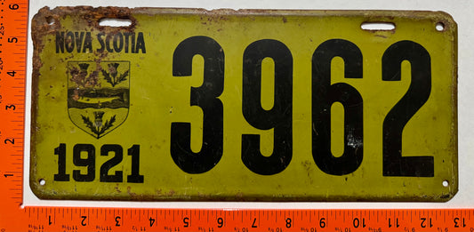 1921 Nova Scotia #3962 Passenger License Plate