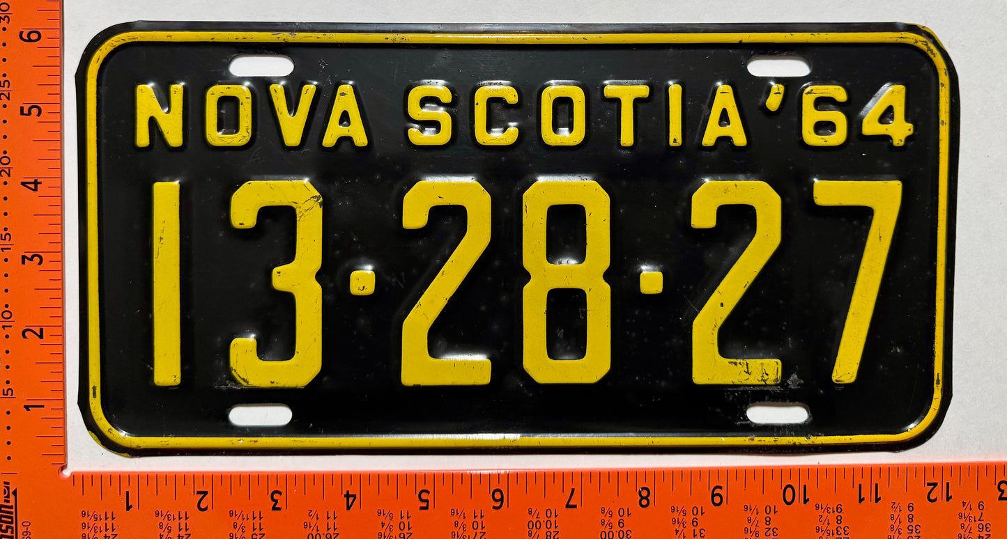 1964 Nova Scotia #13-28-27 Passenger License Plate