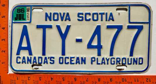 1986 Nova Scotia #ATY-477 Passenger License Plate