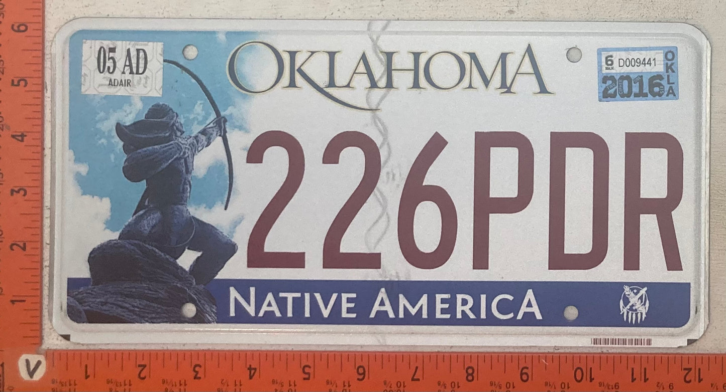 2016 Oklahoma #226PDR Passenger License Plate