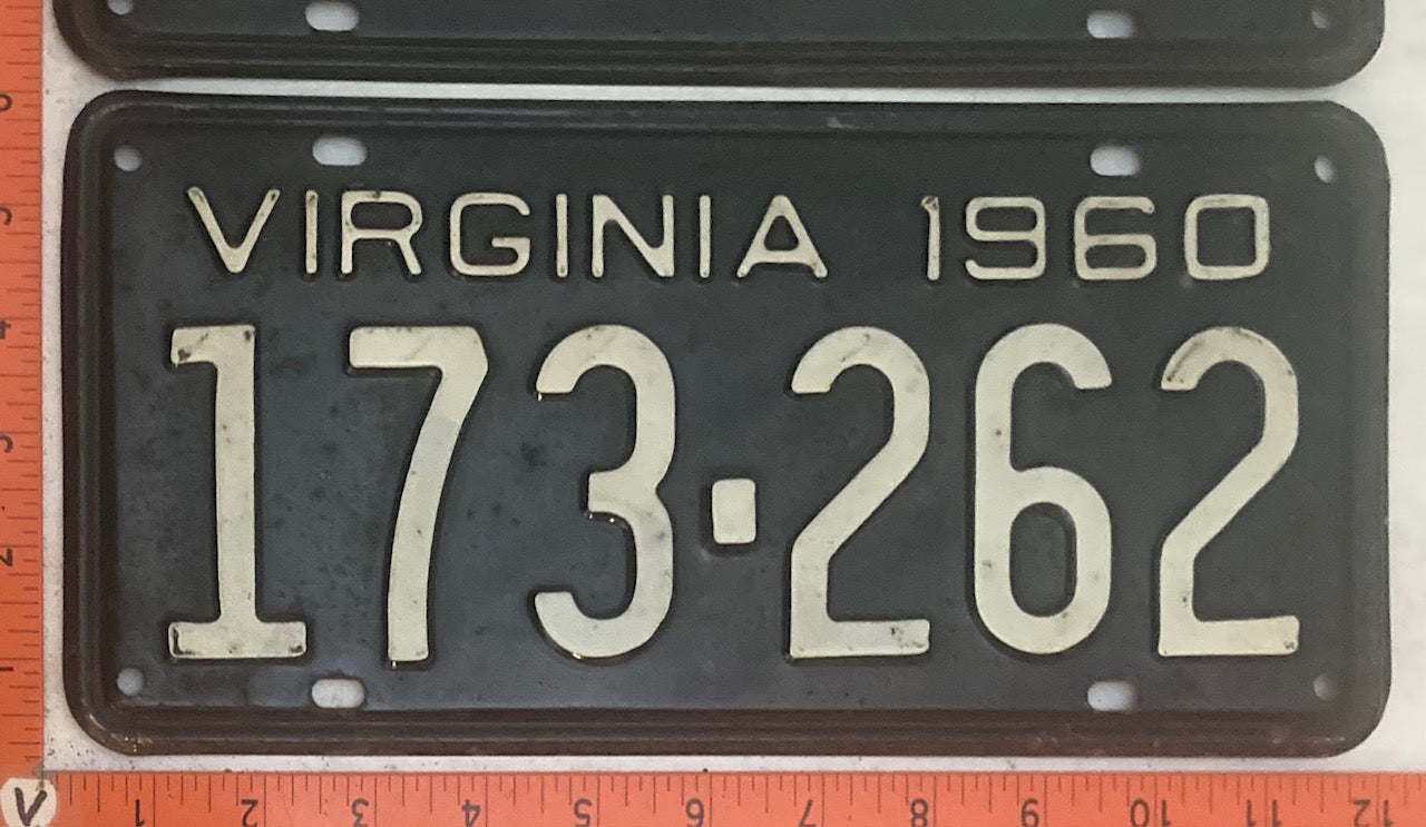 1960 Virginia #173-262 Passenger License Plate (Pair)