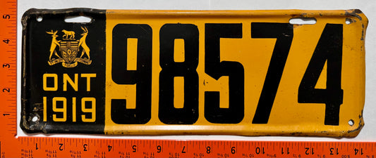 1919 Ontario #98574 Passenger License Plate