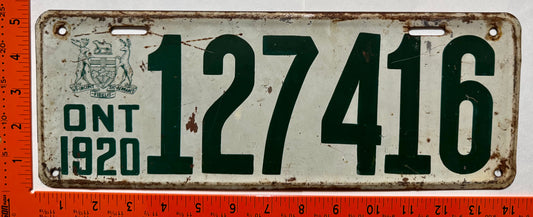 1920 Ontario #127416 Passenger License Plate