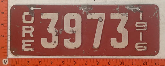 1916 Oregon #3973 Passenger License Plate