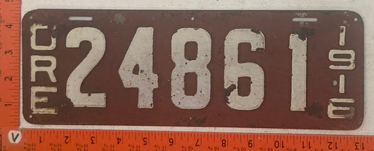1916 Oregon #24861 Passenger License Plate
