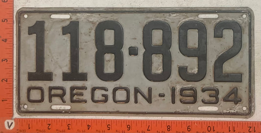 1934 Oregon #118-892 Passenger License Plate