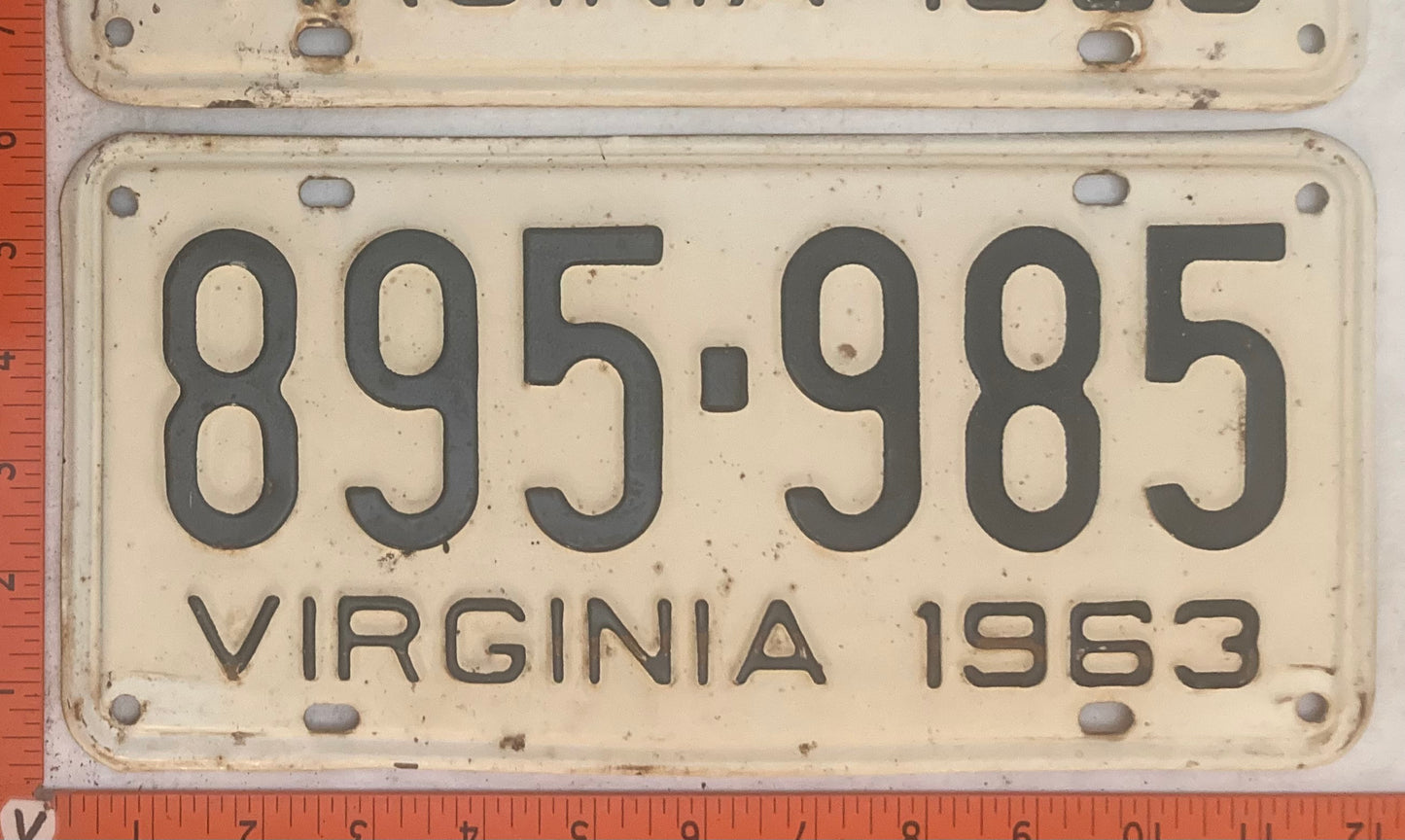 1963 Virginia #895-985 Passenger License Plate (Pair)