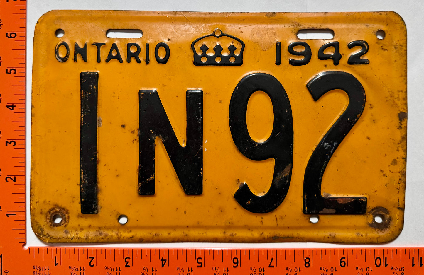 1942 Ontario #1N92 Passenger License Plate