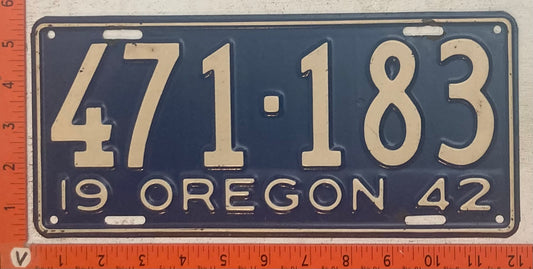 1942 Oregon #471-183 Passenger License Plate