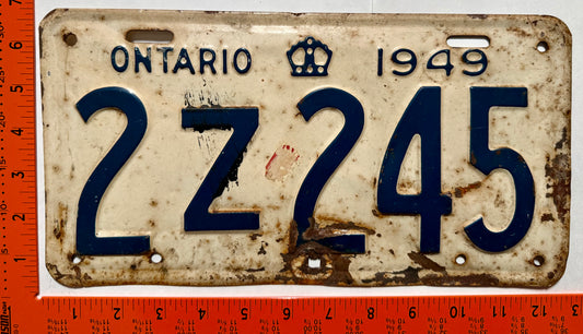 1949 Ontario #2Z245 Passenger License Plate