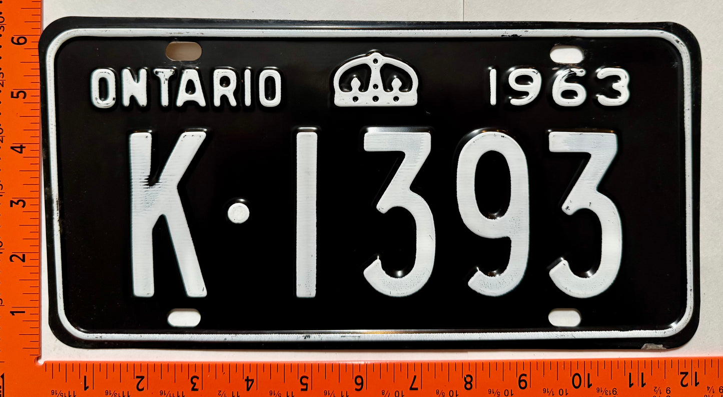1963 Ontario #K-1393 Passenger License Plate