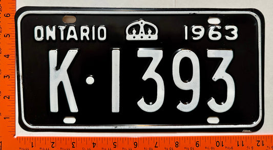 1963 Ontario #K-1393 Passenger License Plate