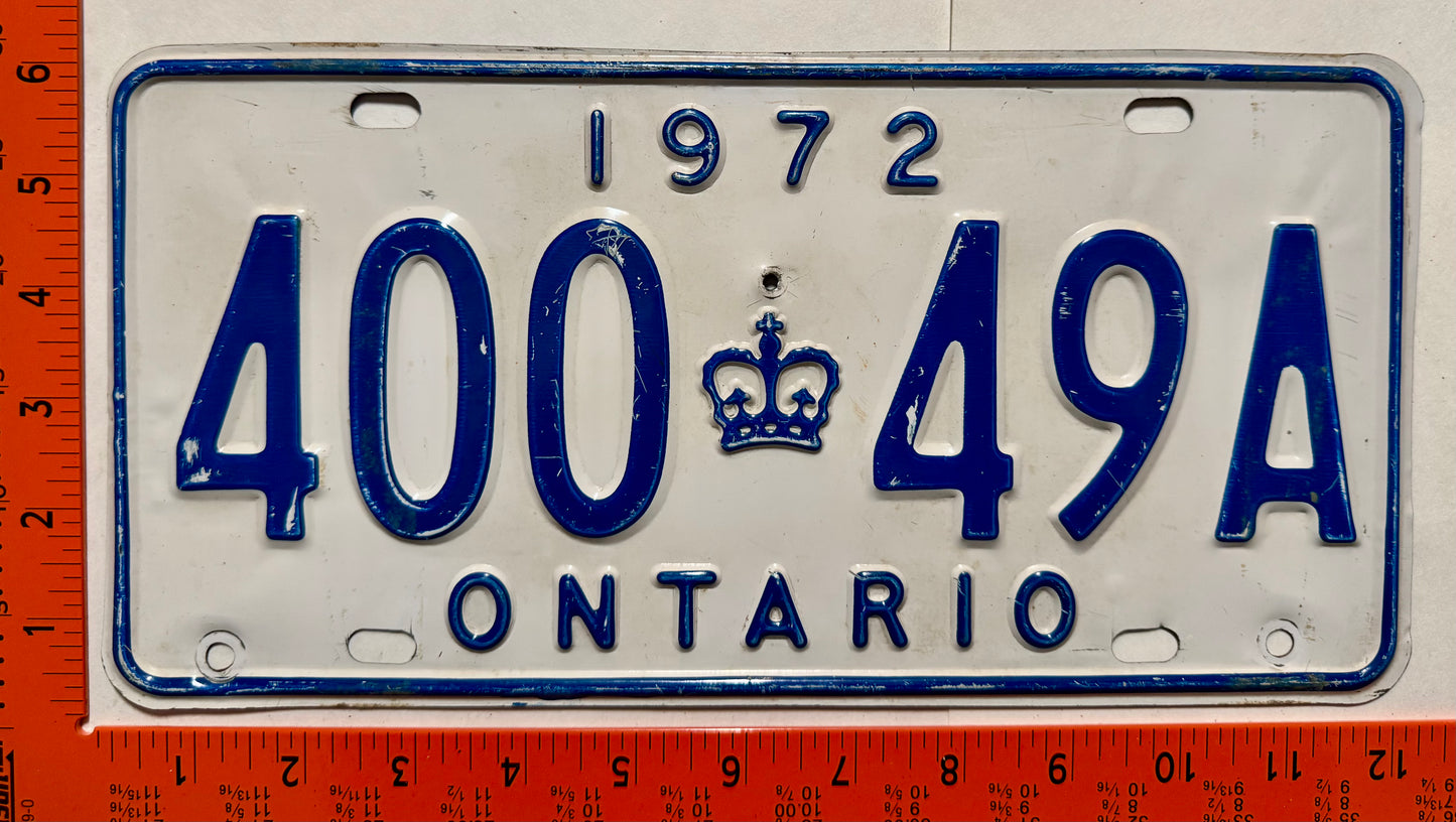 1972 Ontario #400 49A Passenger License Plate