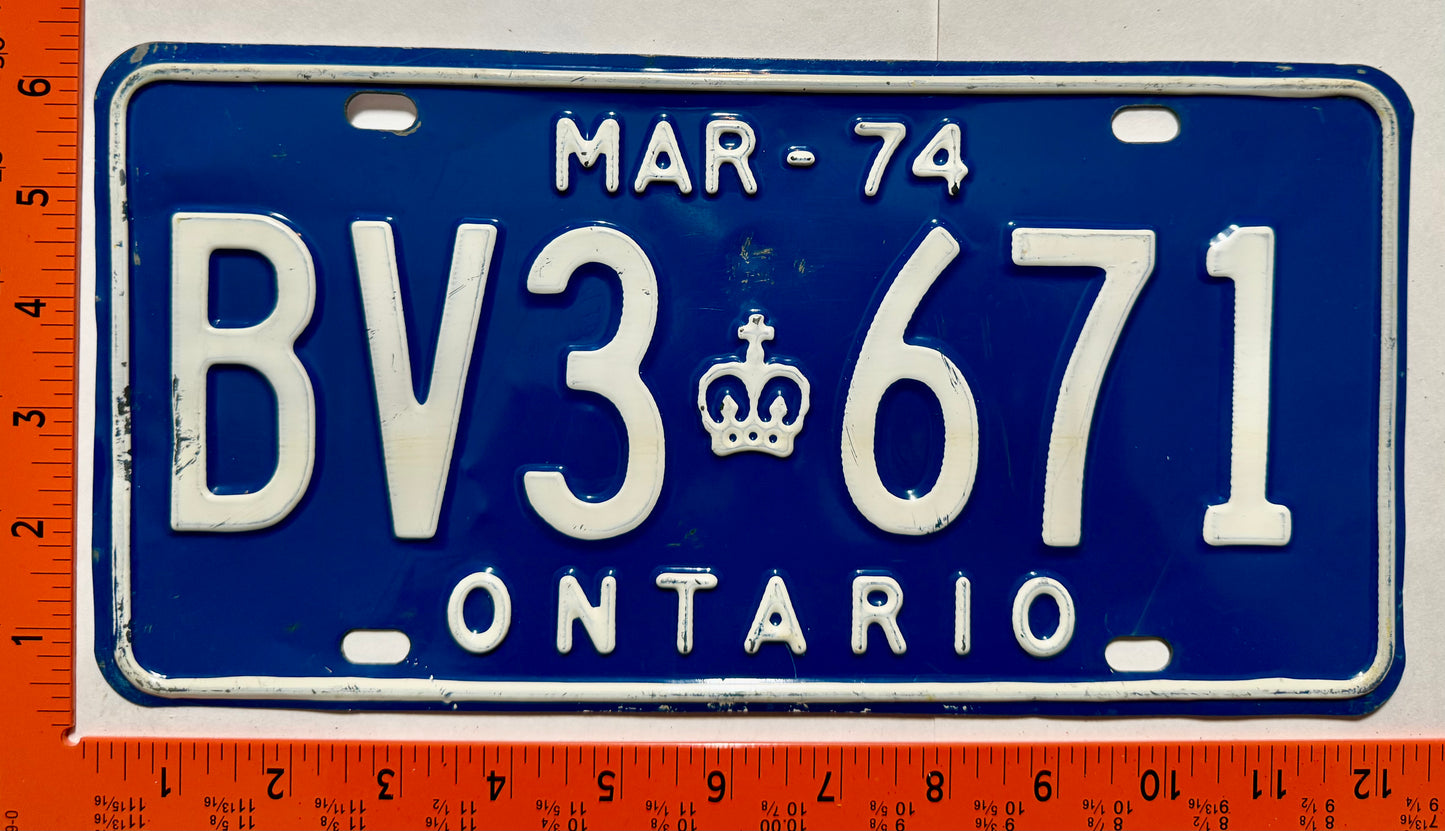 1974 Ontario #BV3 671 Bus License Plate